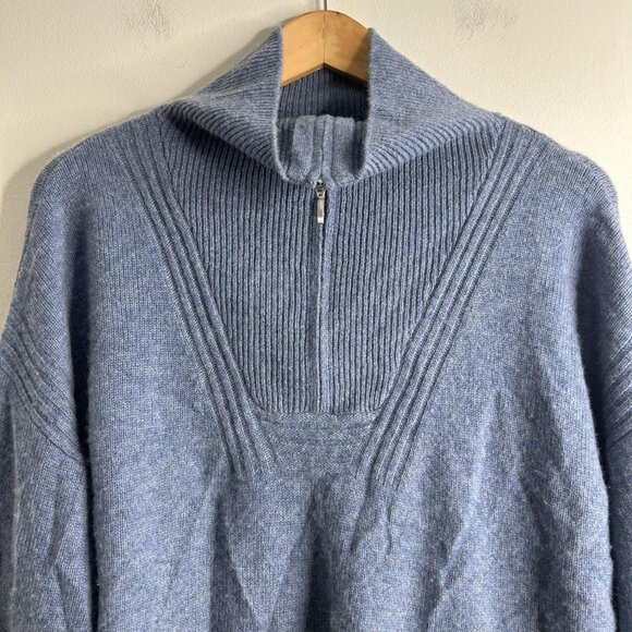 Haven Well Within Cashmere Sweater Womens XL Blue Half Zip Funnel Collar Ribbed - Picture 2 of 10